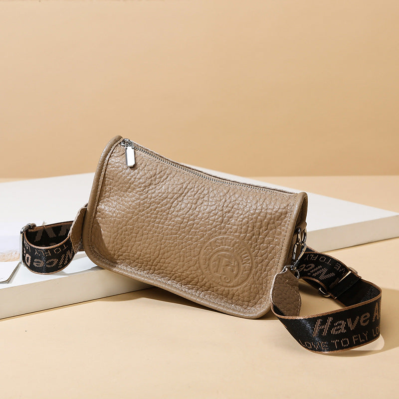 First Layer Cow Leather Wide Strap Boston Simple Shoulder Bags