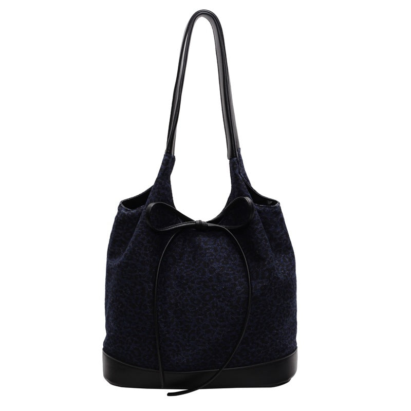 Textured Leopard Print Denim Korean Large Shoulder Bags