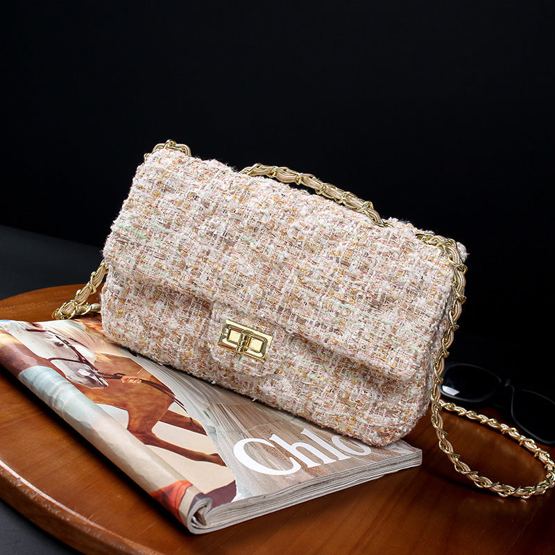 Women's Plaid Wool Classic Style Rhombus Chain Crossbody Bags