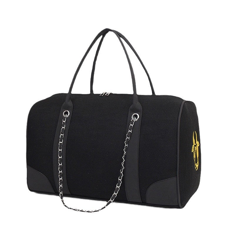 Women's Capacity Contrast Color Canvas Portable Embroidery Commuter Shoulder Bags