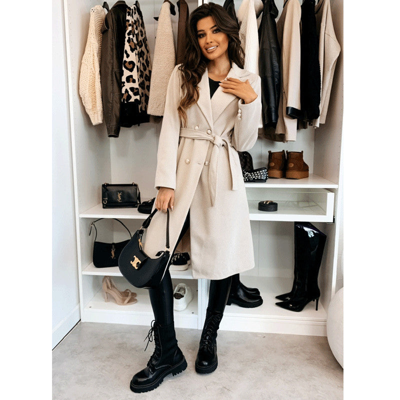 Women's Winter Simple Fashion Solid Color Double-breasted Coats