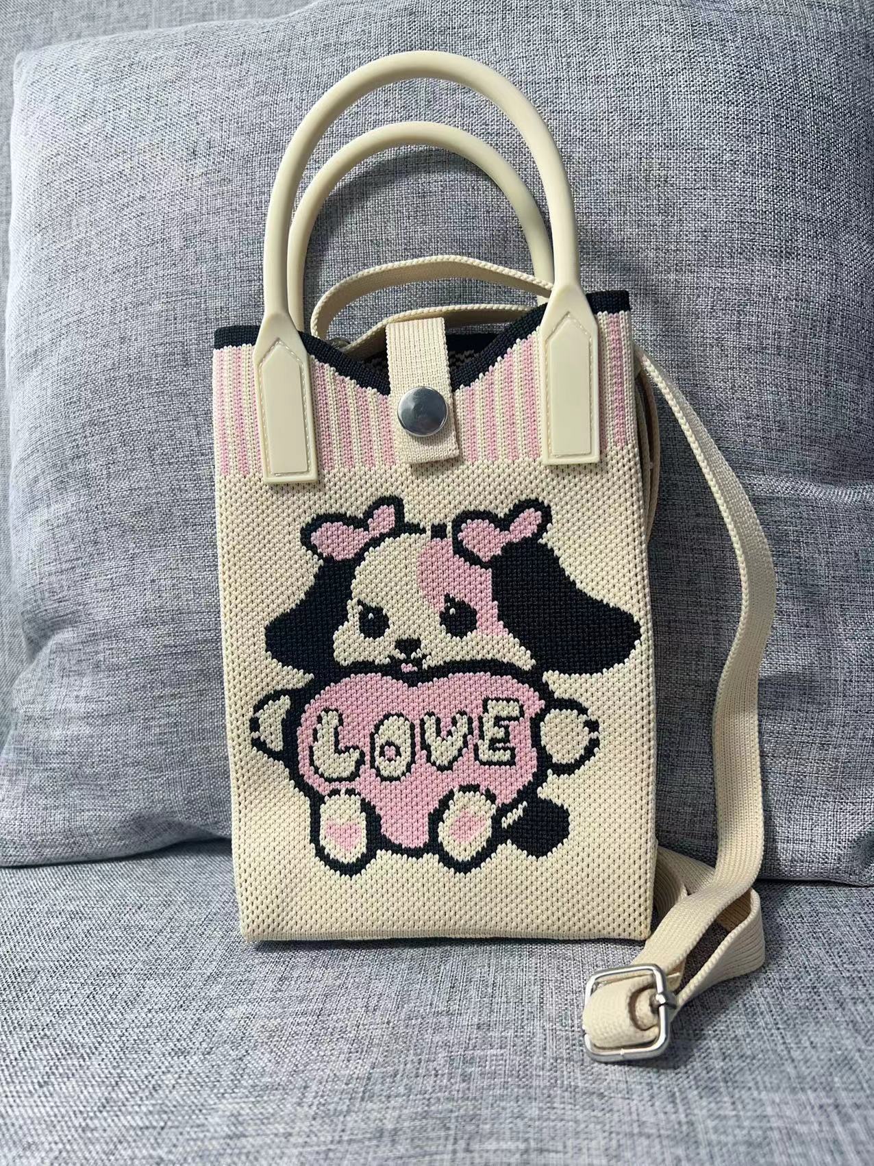 Summer Cartoon Mobile Wool Knitted Adjustable Bags