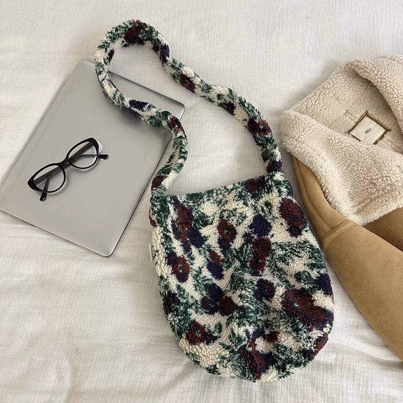 Women's Plush Lamb Wool Western Style Woolen Shoulder Bags
