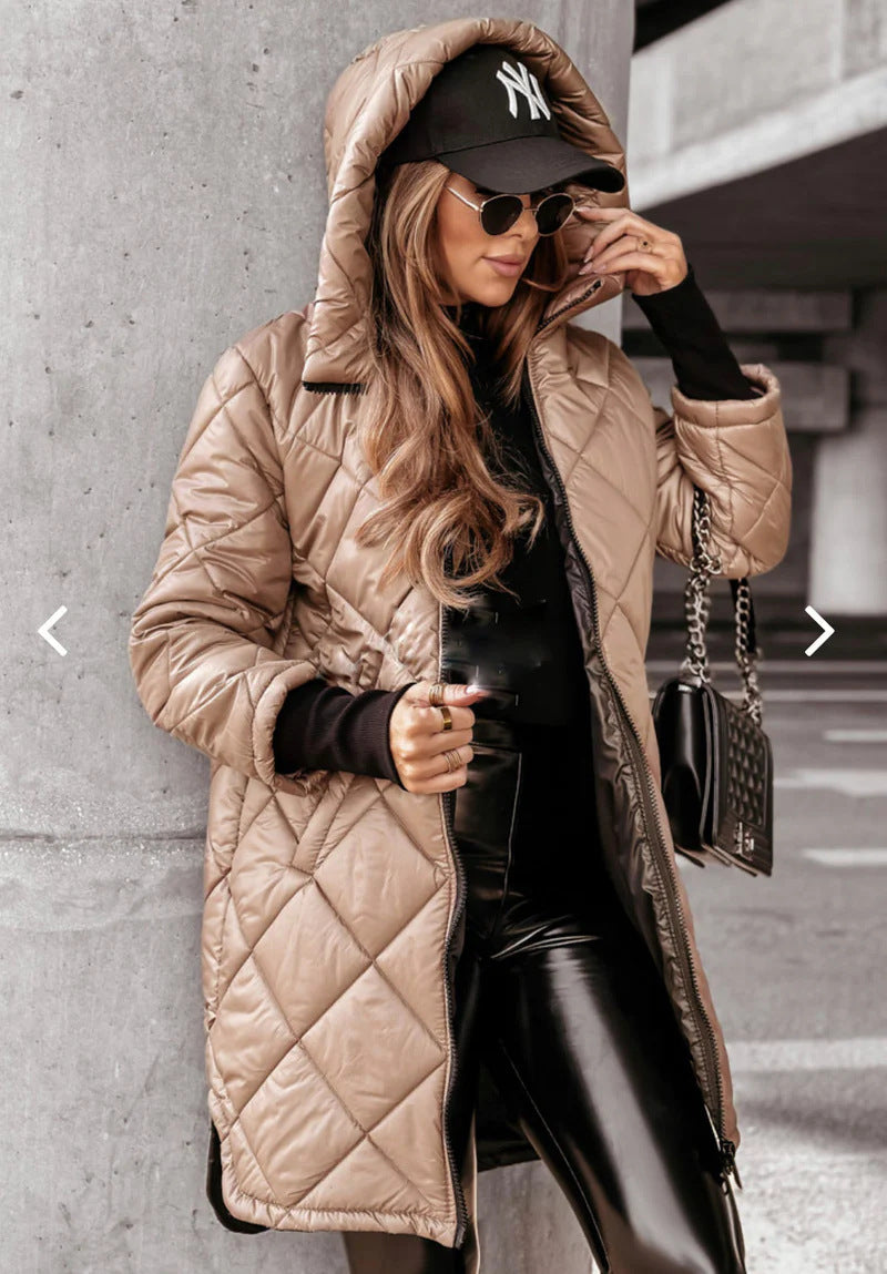 Women's Glamorous Winter Hooded Down Mid-length Coats