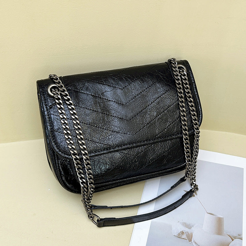 Women's Forest Genuine Leather Chain Large Capacity Crossbody Bags