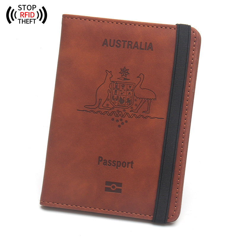Australia Passport Multiple Slots Rubber Band Strap Jacket Leather Id Package