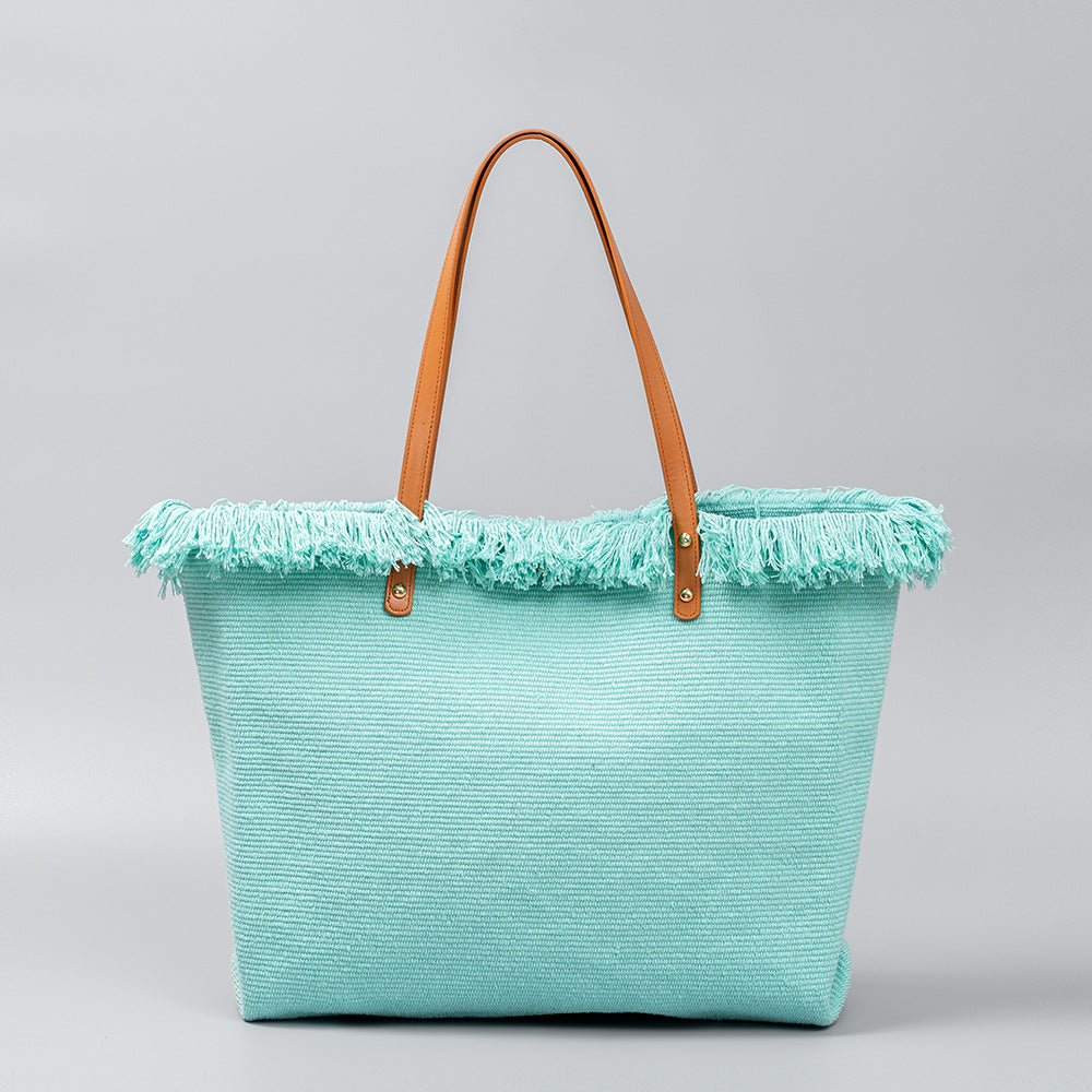 Women's Color Canvas Large Capacity Seaside Holiday Shoulder Bags