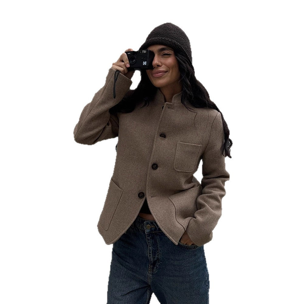 Women's High-grade Solid Color Chinese Style Stand Coats