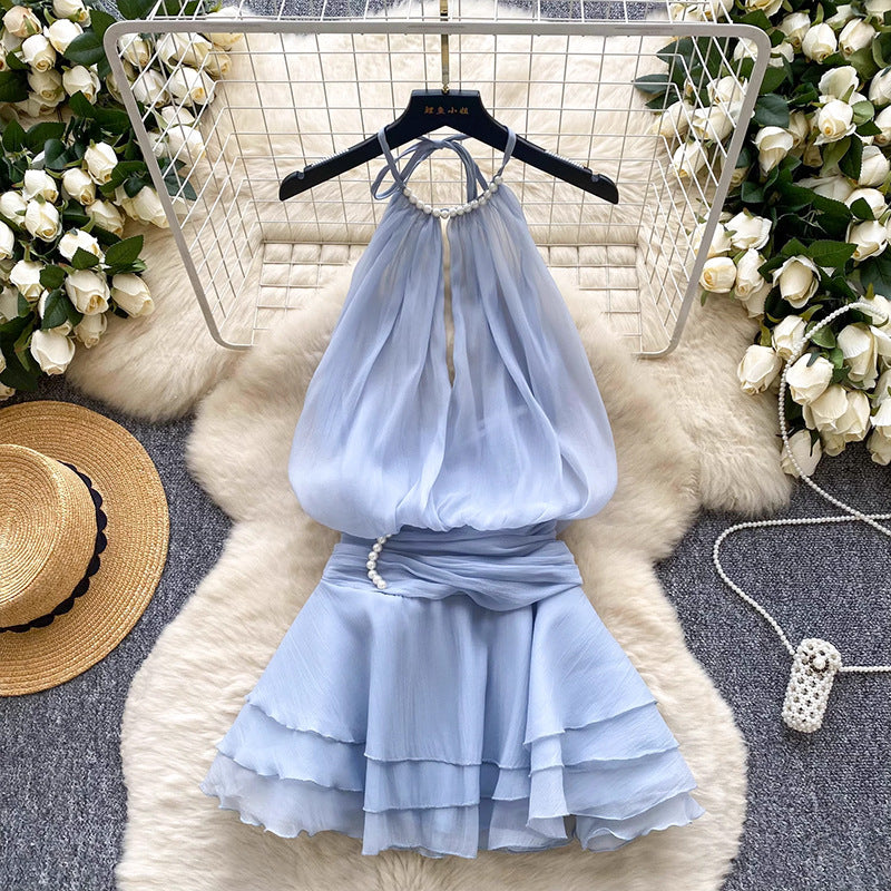 Beaded Suspender Dress Goddess Temperament Ruffled Chiffon Blouses