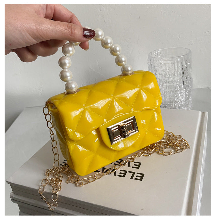 Macron Color Rhombus Pearl Chain Classic Style Crossbody Bags