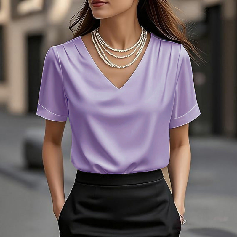 Women's Summer French Style Pleated Design Temperament Commute Sleeve Shorts