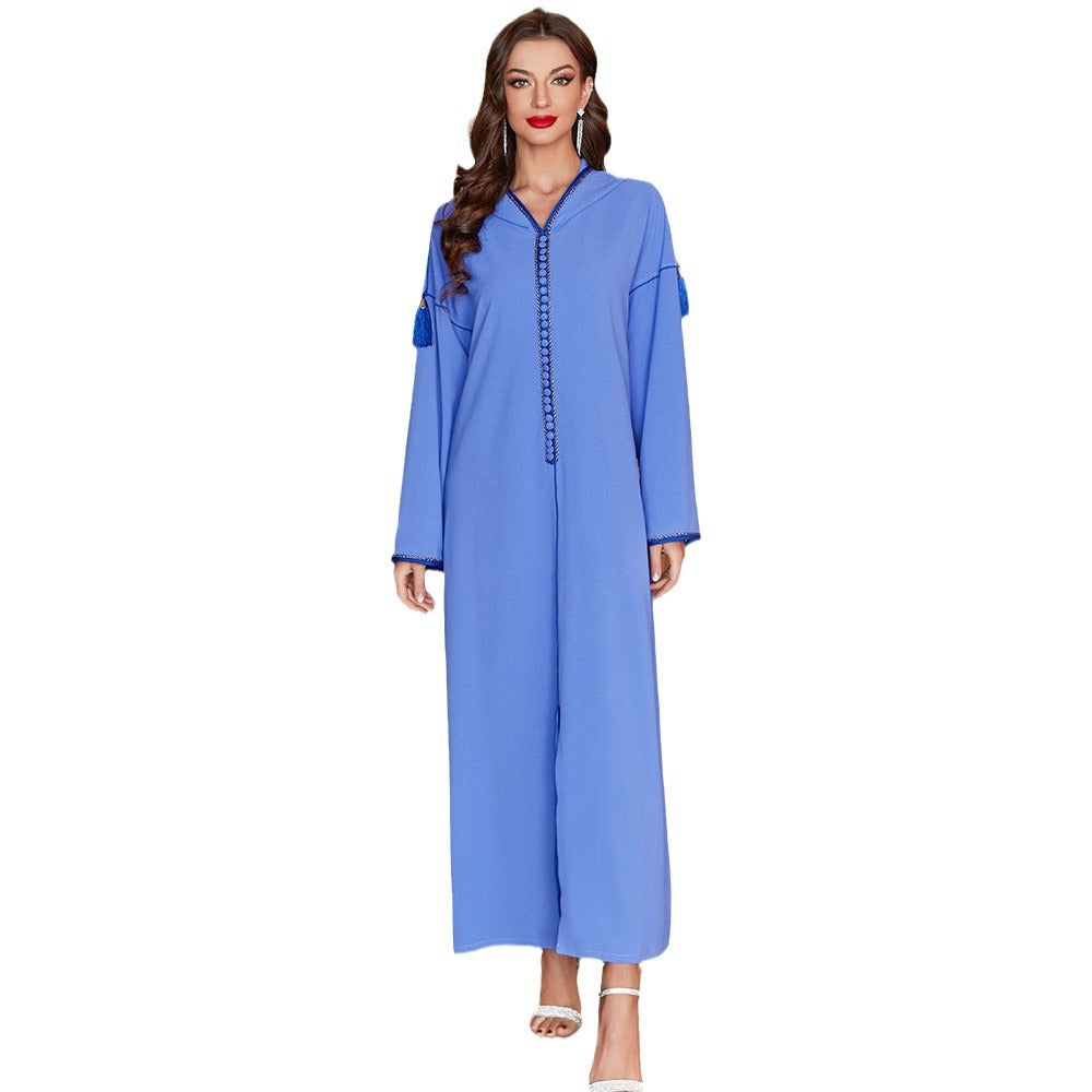Blue Bag Buckle Ribbon Tassel Hooded Dresses