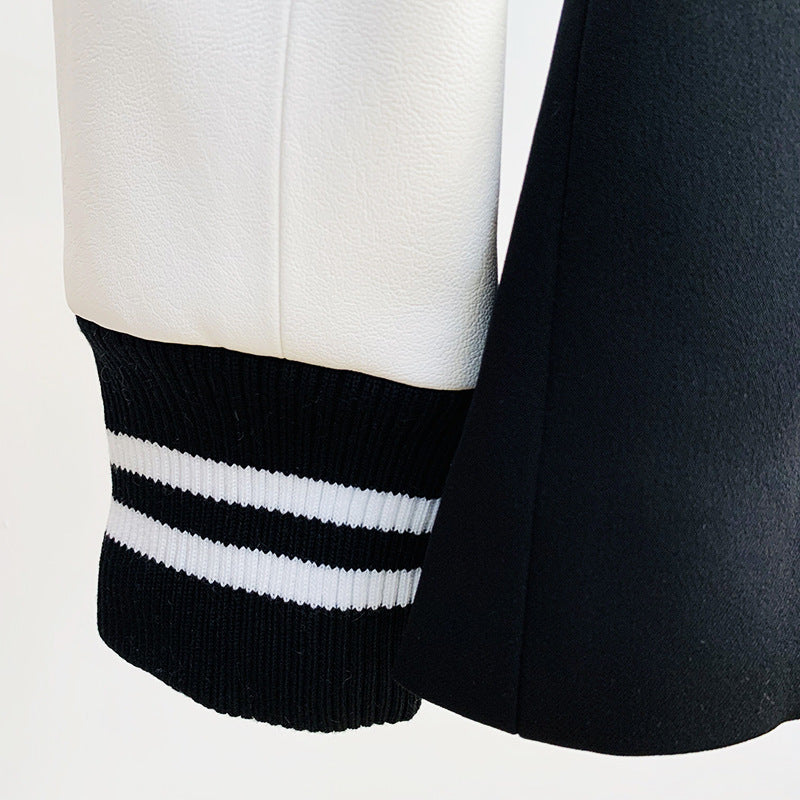 Style Threaded Cuff Stitching Double Row Metal Lion Buckle Contrast Small Suit
