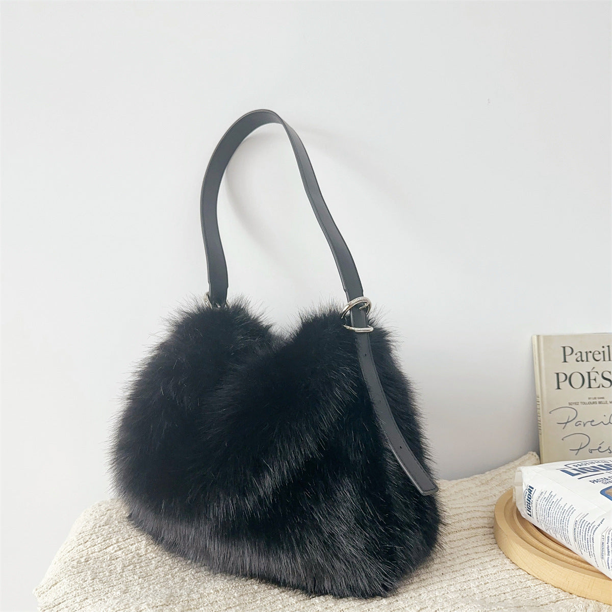 Fox Fur Large Capacity Plush Underarm Shoulder Bags