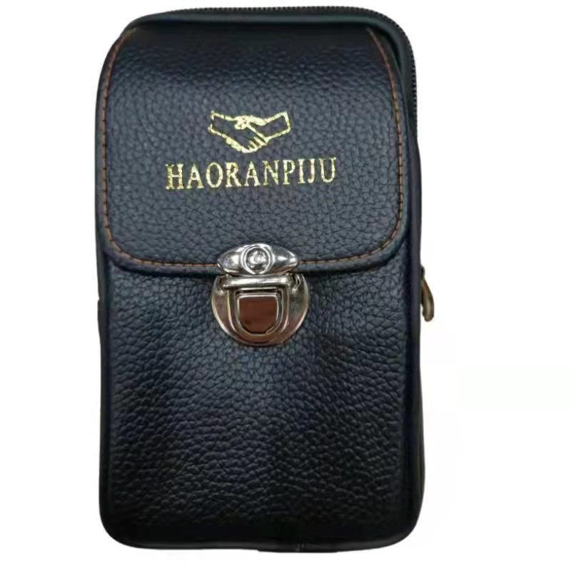 Men's Lychee Pattern Mortise Horizontal Vertical Mobile Bags