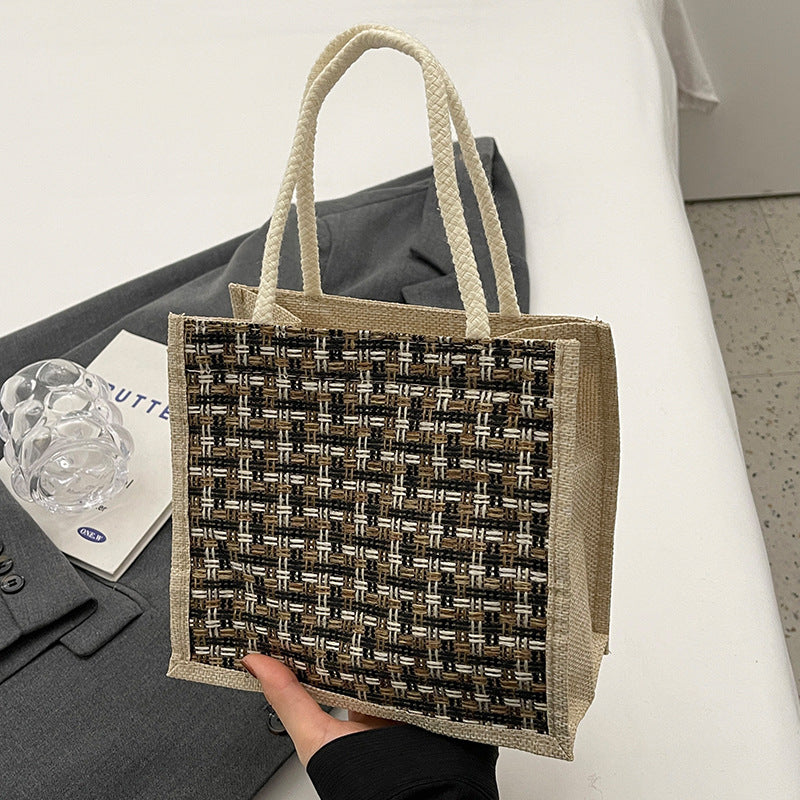 Linen Woven Fashion Lunch Box Pouch Shoulder Bags