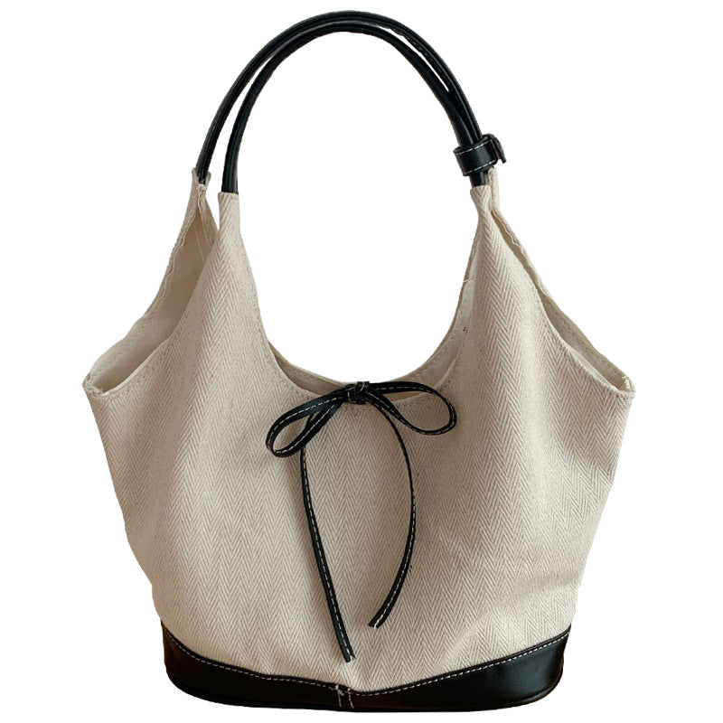 Women's Niche Stitching Canvas Commuting Fashion Underarm Shoulder Bags