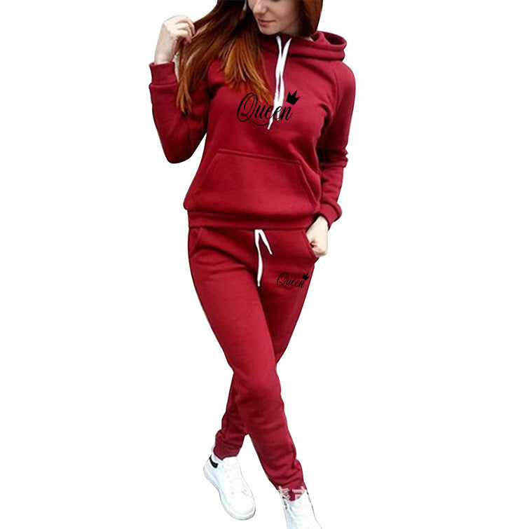 Women's Hooded Slim Fit Printed Korean Fashion Casual Suit