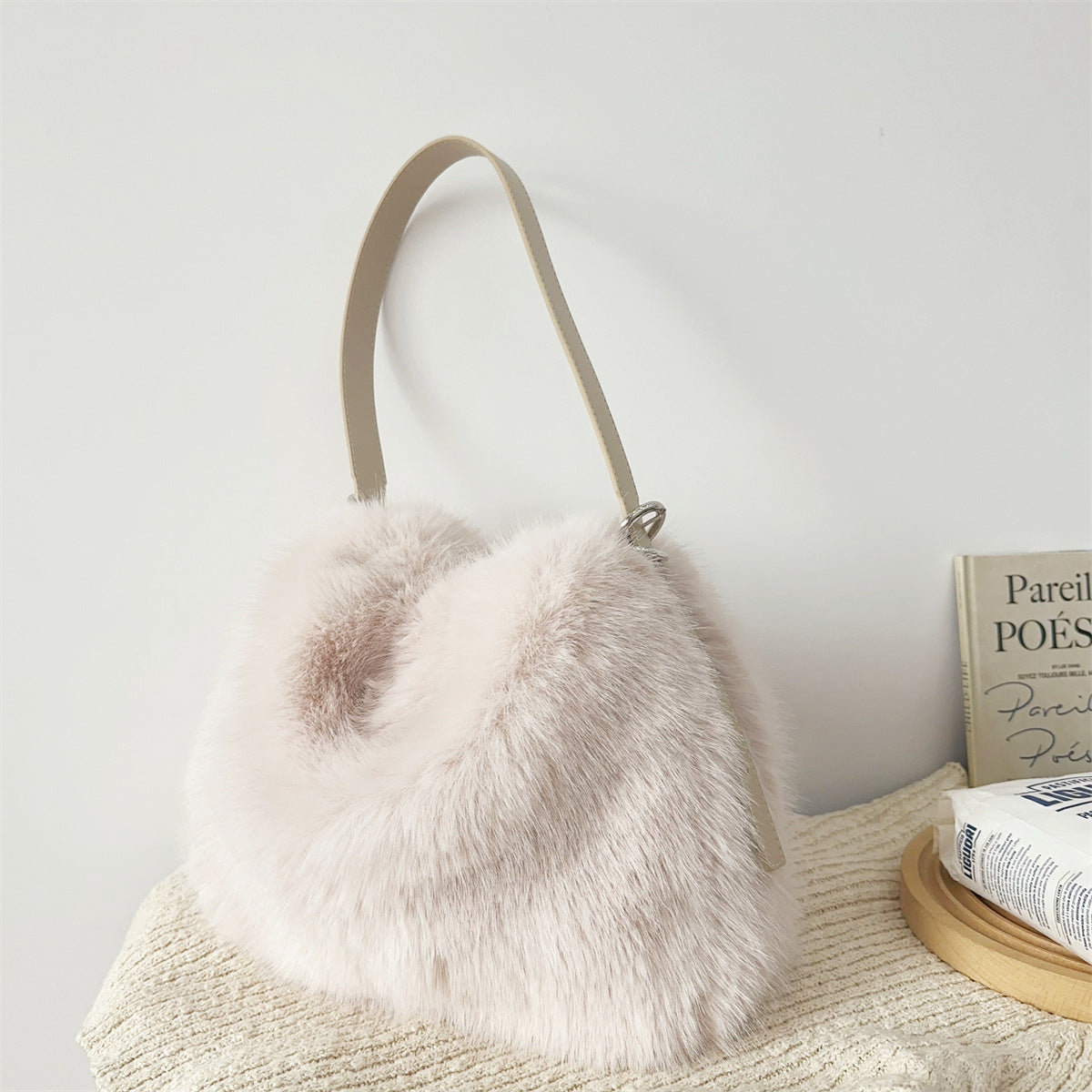 Fox Fur Large Capacity Plush Underarm Shoulder Bags