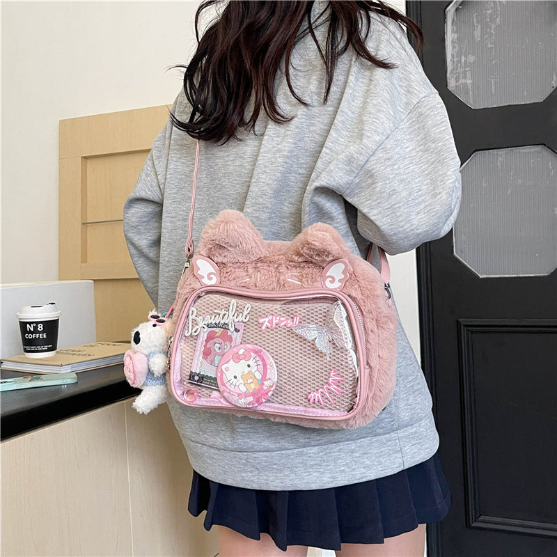 Women's Comic Show Cartoon Plush Bar Transparent Crossbody Bags