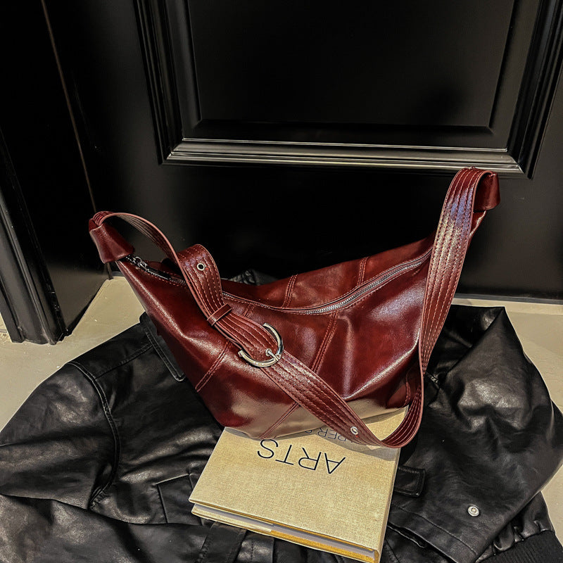 Women's Soft Leather Oil Wax Dumpling Retro Large Crossbody Bags