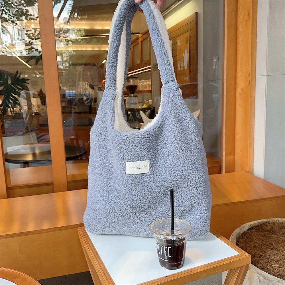 Lamb Fur Cute Plush Large Capacity Shoulder Bags