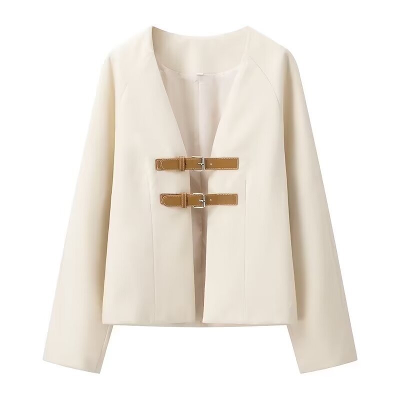 Women's Street Fashion Leather Stitching Long-sleeved Jackets