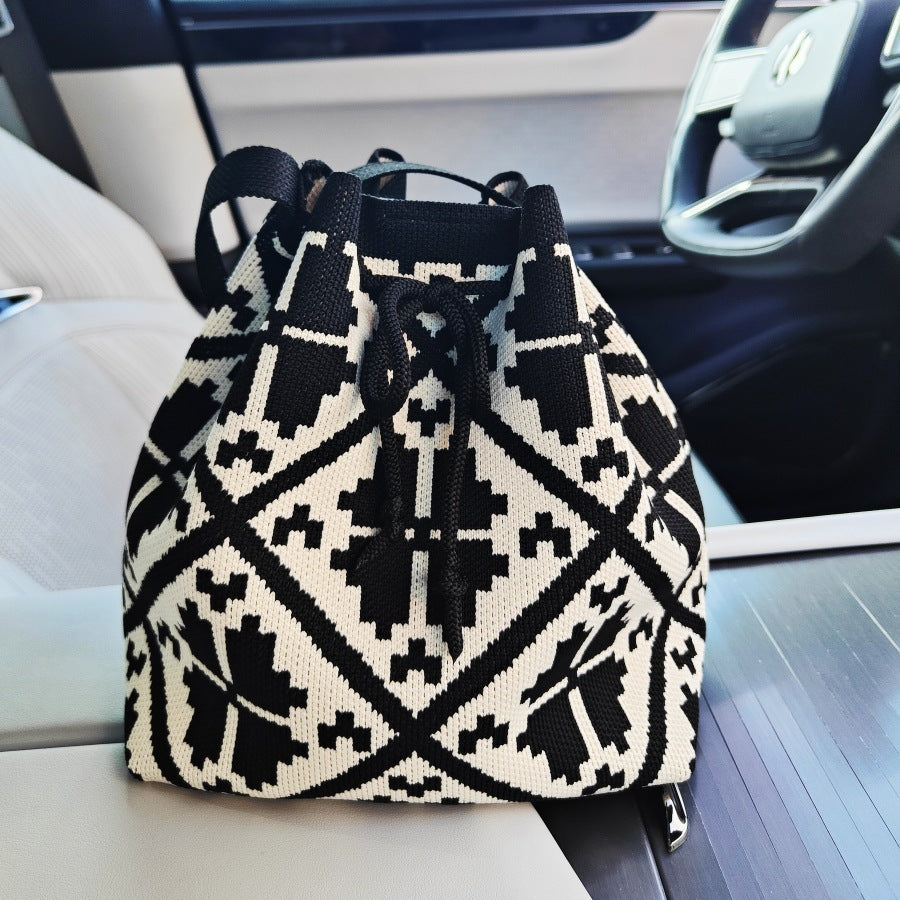 Women's Knitted Wool Version Hand Carrying Box Bags