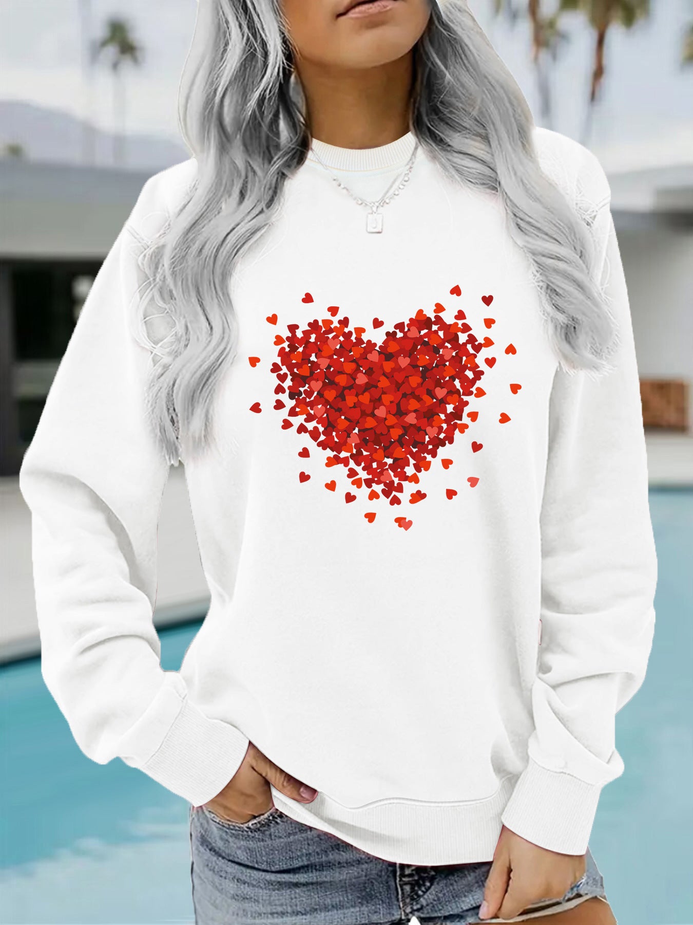 Women's Casual Long-sleeved Round Neck Heart Shape Sweaters
