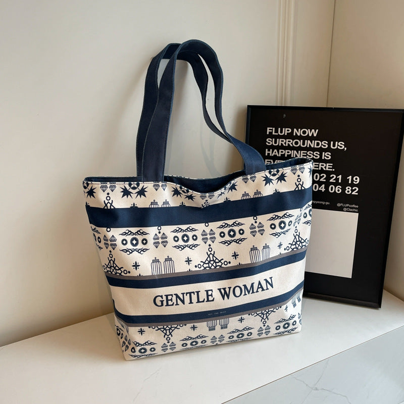 Women's Niche Letter Canvas Large Capacity Shoulder Bags