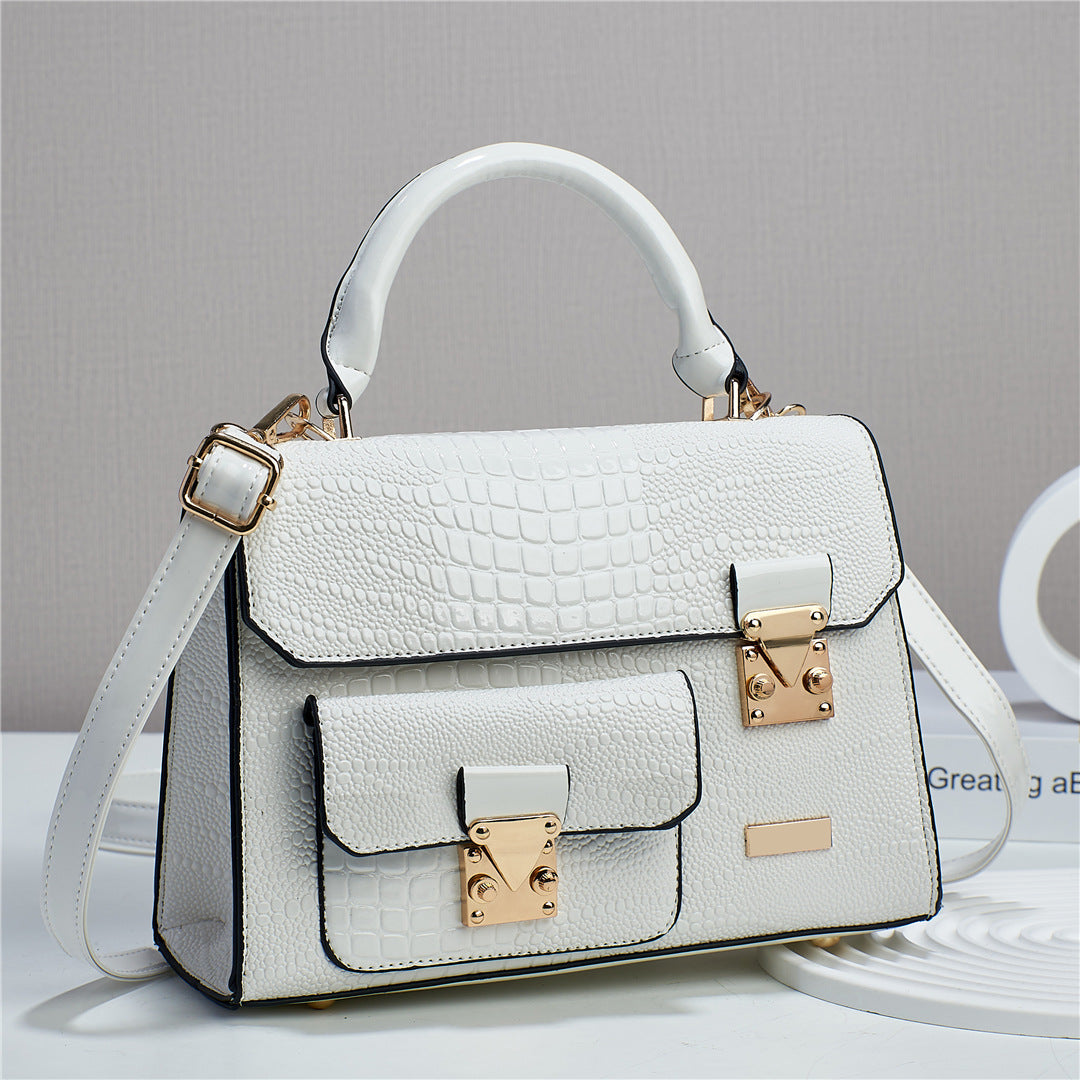 Women's Solid Color Lizard Texture Large Capacity Shoulder Bags