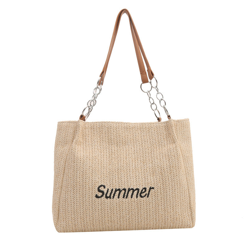 Women's Capacity Fashion Straw Letter Trendy Commuter Shoulder Bags