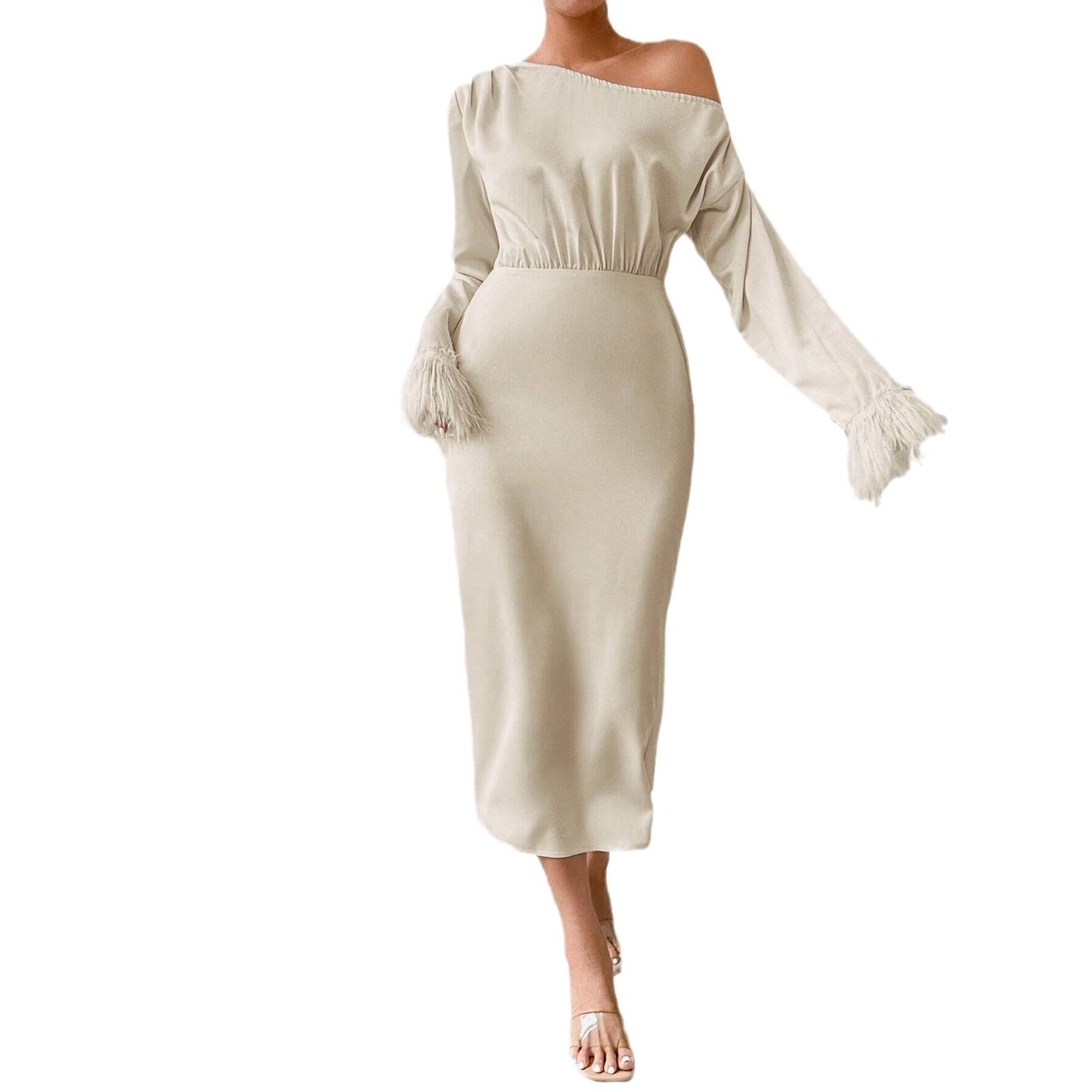 Women's New Asymmetric Shoulder Pleated Dress Dresses