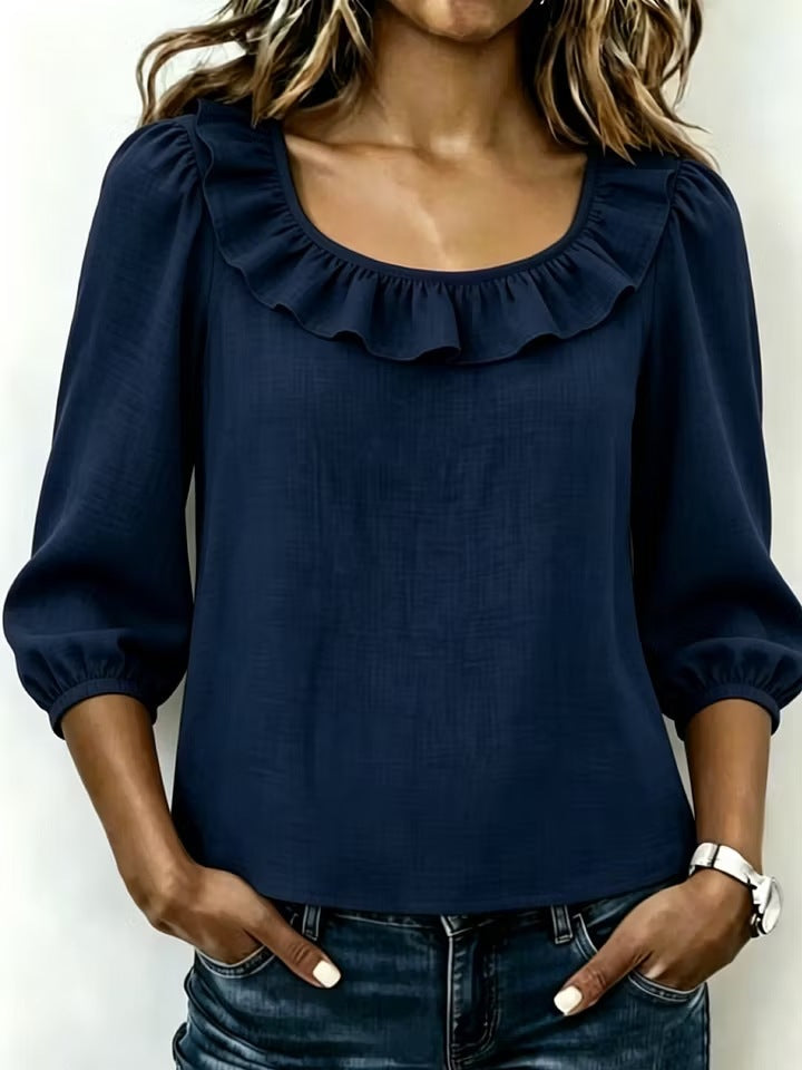 Women's Spring Fashion Simple Square Collar Versatile Women's T-shirt