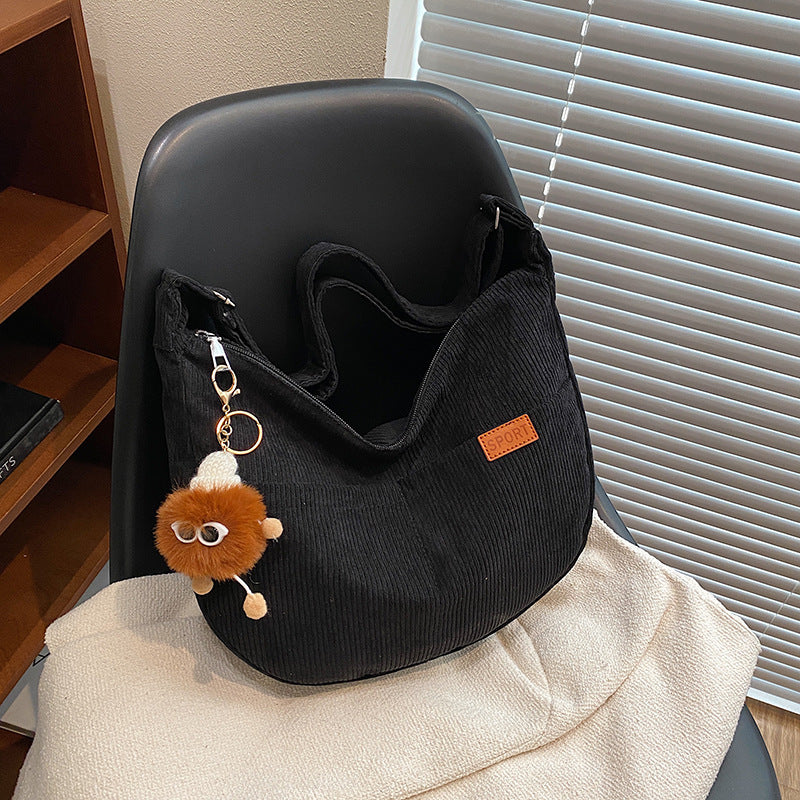 Women's Large Capacity Corduroy Fashionable Retro Dumpling Shoulder Bags