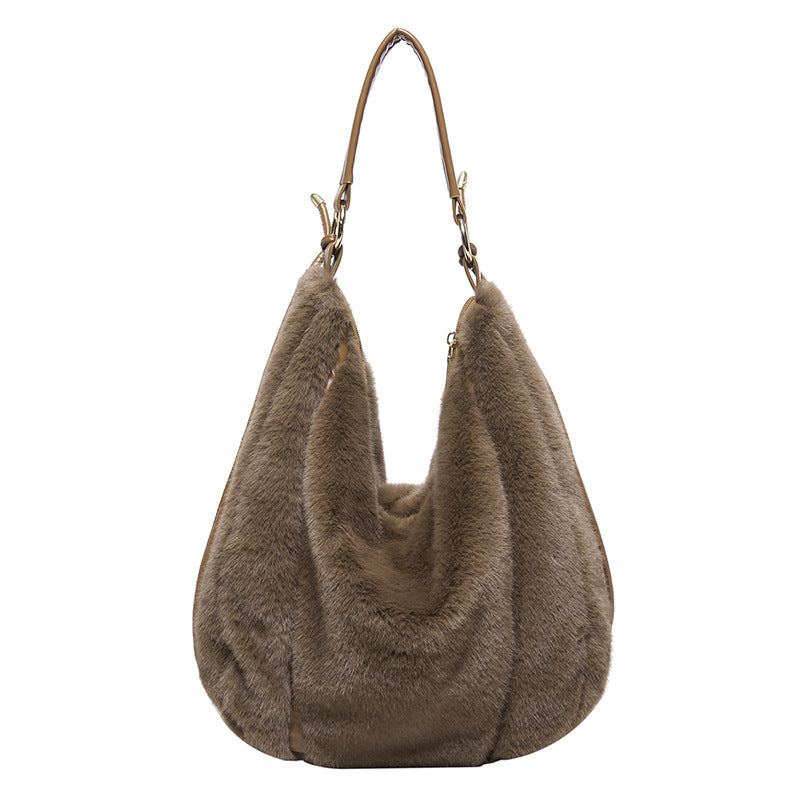 Women's Furry Design Fluff Underarm Trendy Dumpling Shoulder Bags