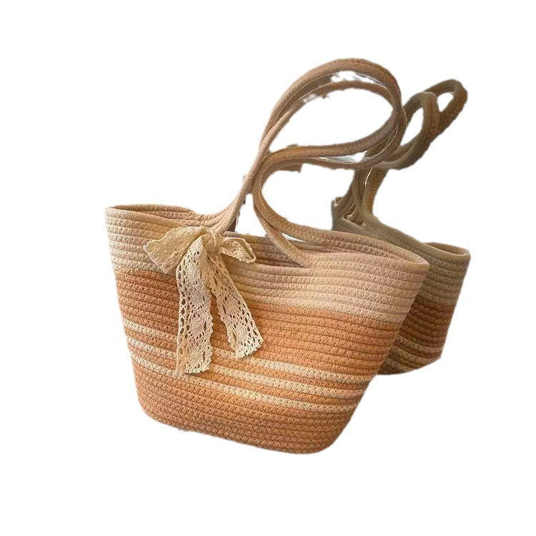 Women's Capacity Summer Textured Vegetable Basket Cotton Shoulder Bags