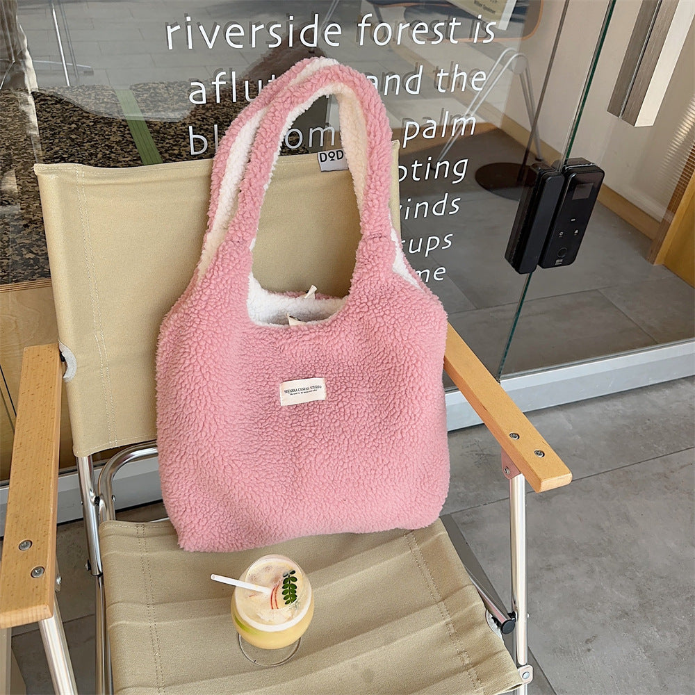 Lamb Fur Cute Plush Large Capacity Shoulder Bags