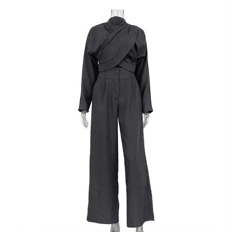Women's Fashion Small Turtleneck Cross Design Long-sleeved Pants