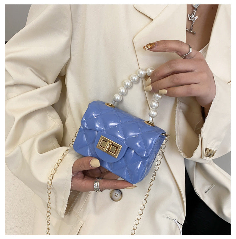 Macron Color Rhombus Pearl Chain Classic Style Crossbody Bags