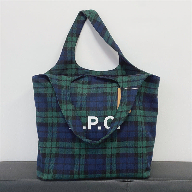 Women's & Men's & Woolen Plaid Printed Canvas Shopping Tote Bags