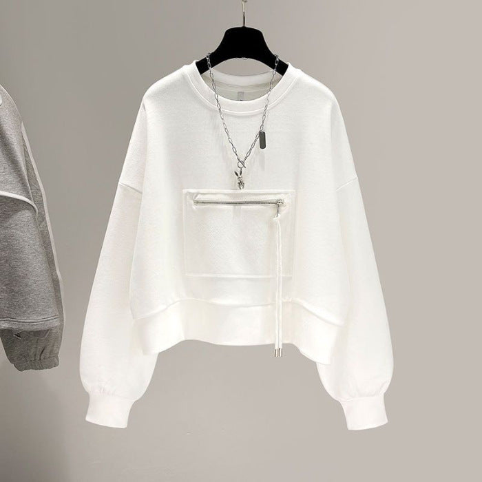 Women's Long-sleeved Korean Style Trendy Loose Zip Pocket Women's Sweater, Sweater