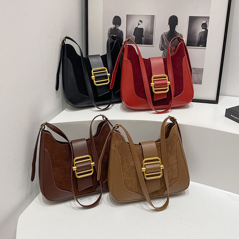 Women's Korean Style Patchwork Retro Contrast Color Underarm Bags