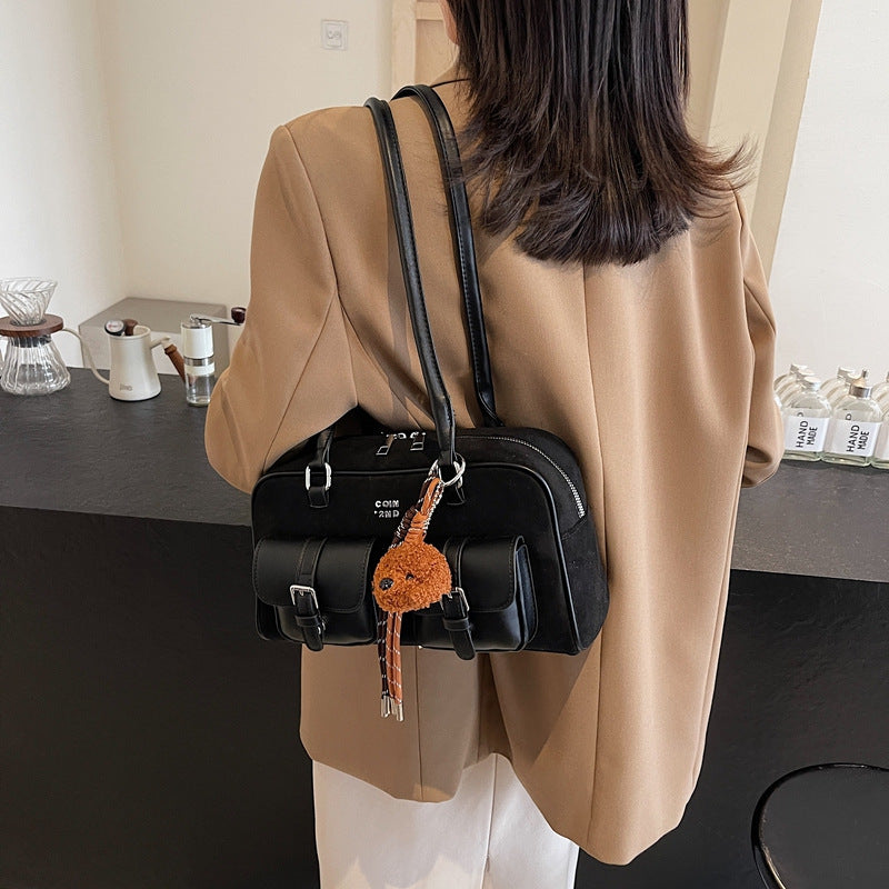 Women's Matte Stitching Portable Bowling Underarm Large Shoulder Bags