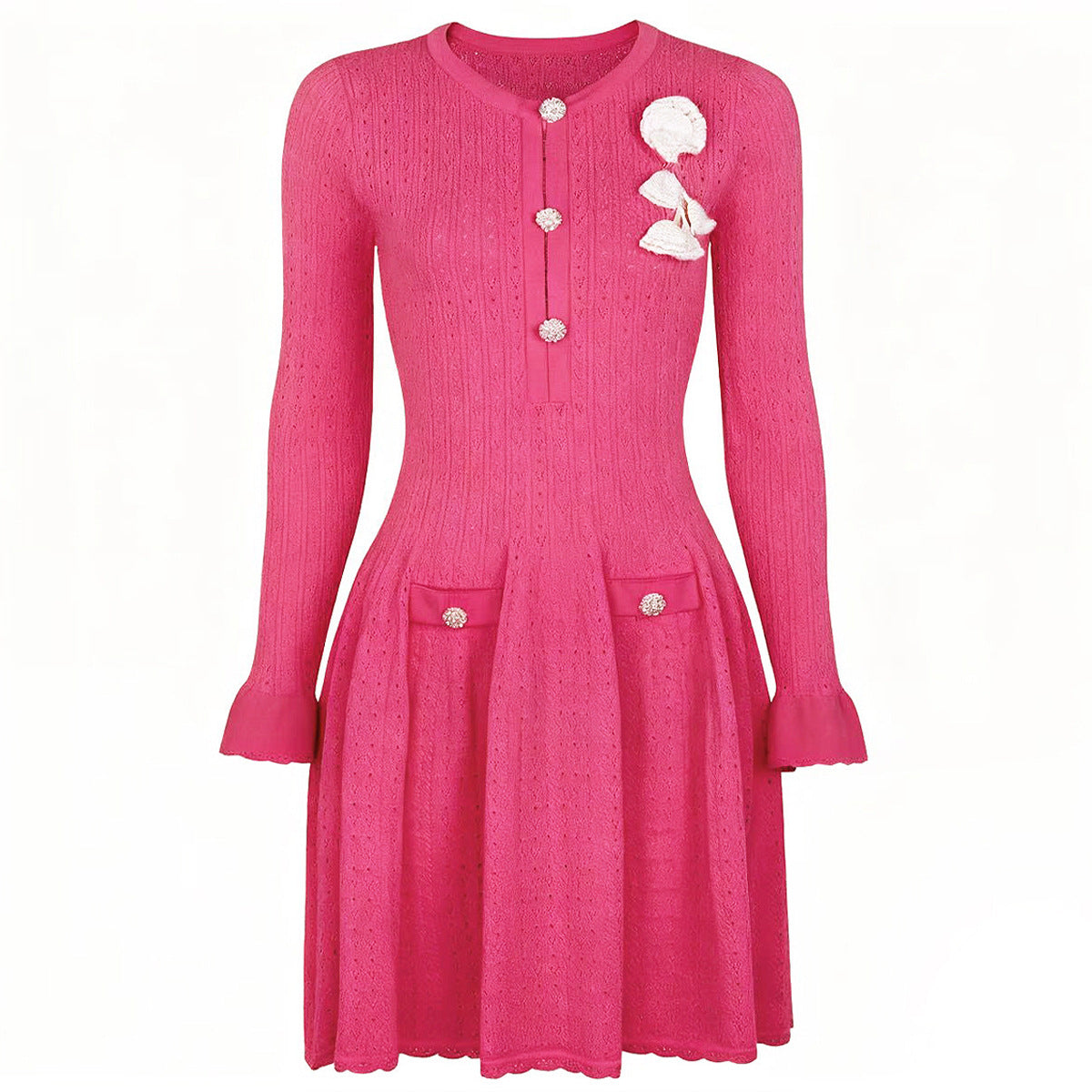 Women's Autumn Fashionable Knitted Corsage Round Neck Slim Dresses