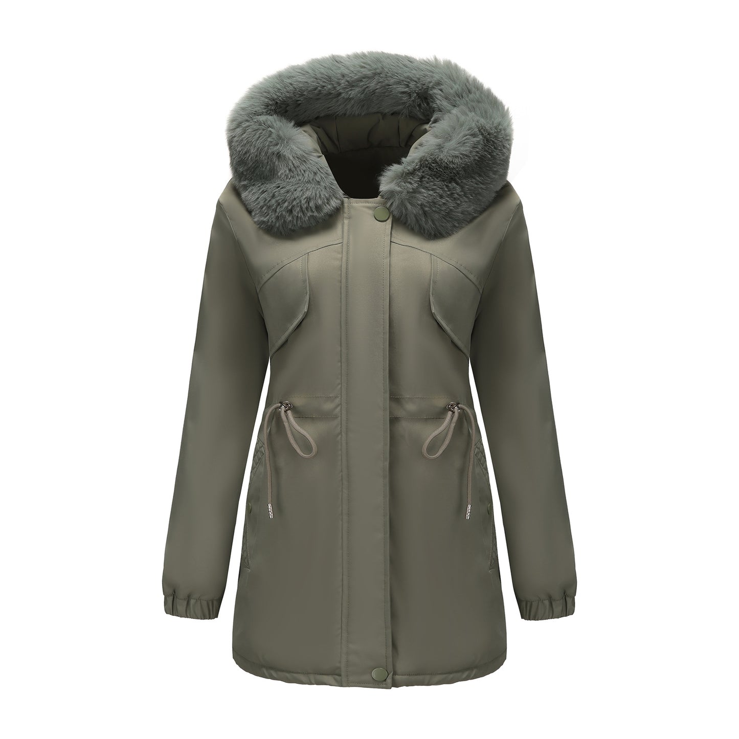 Women's Korean Style Overknee Parka Fur Collar Casual Versatile Coats