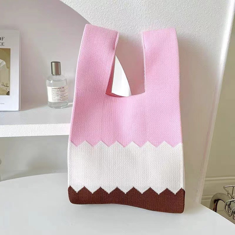 Knitted Color Vest Versatile Matching Portable Tote Bags