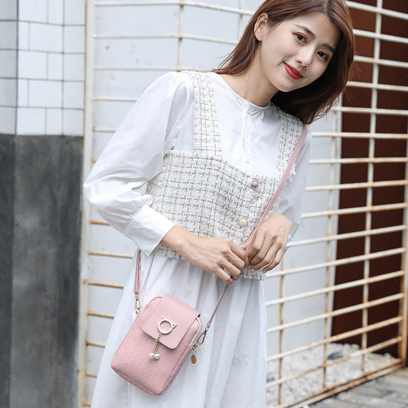 Women's Korean Style Mobile Woven Pearl Tassel Phone Bags