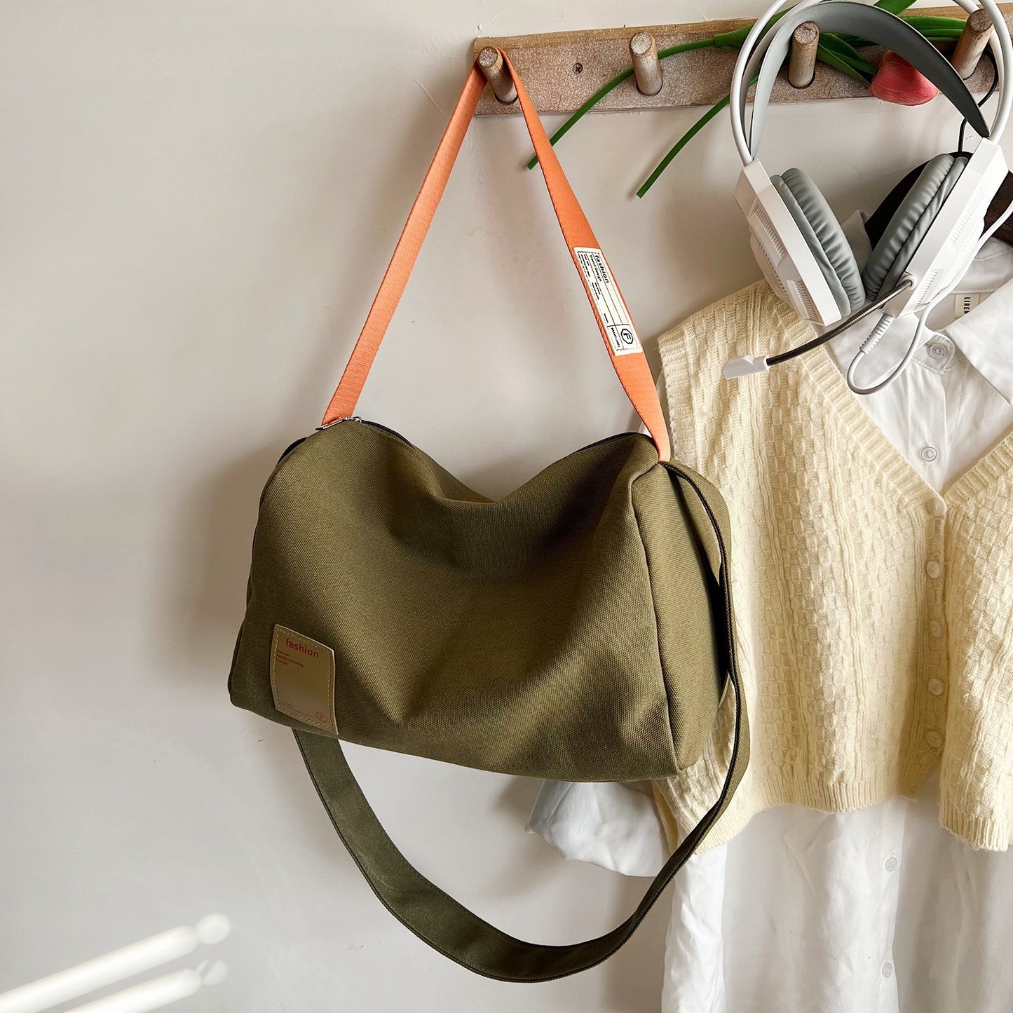 Color Contrast Female Winter Wide Strap Bags