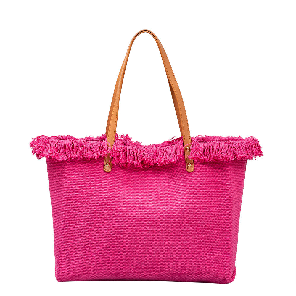 Women's Color Canvas Large Capacity Seaside Holiday Shoulder Bags
